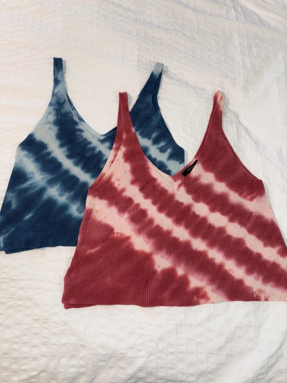 Forever 21 Tie-Dye Ribbed V-Neck Tank Tops - Blue & Red